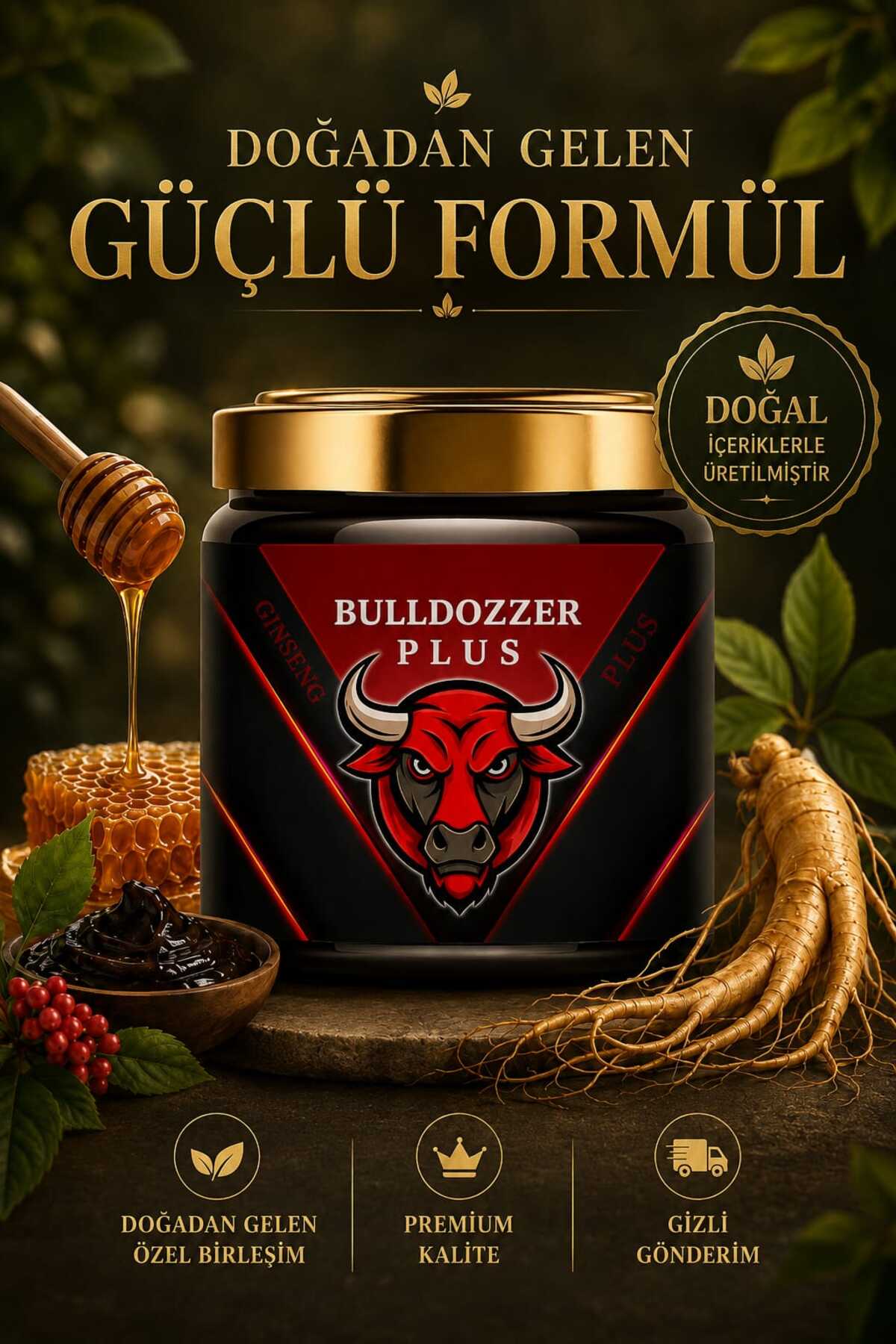 Ginseng, Çakşır Otu, Panax Içeren Kuvvet Bitkisel Karışımlı Macunu 240 gr BullDozzer — BZPLS1 — تصویر 2 از 6