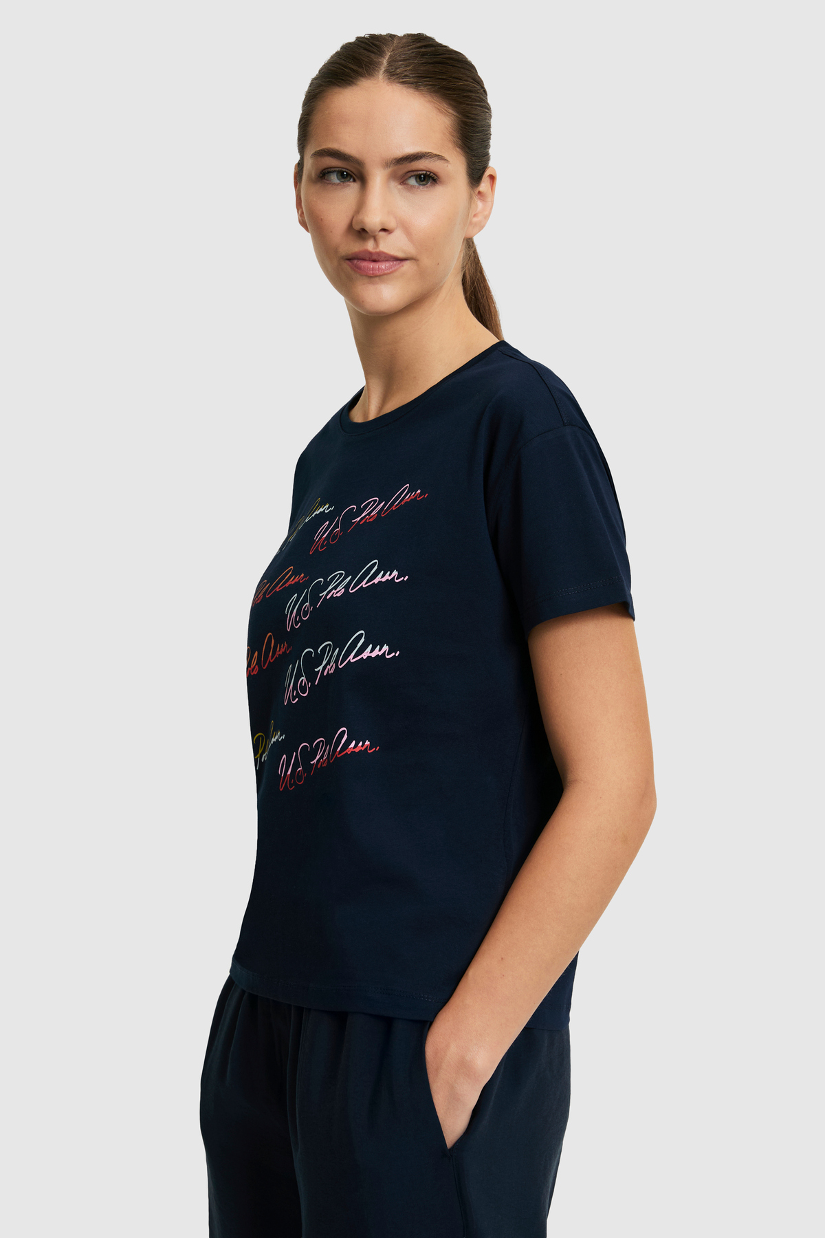 U.S. Polo Assn. Kadın Lacivert Bisiklet Yaka Tişört 50323561-VR033 görsel 3