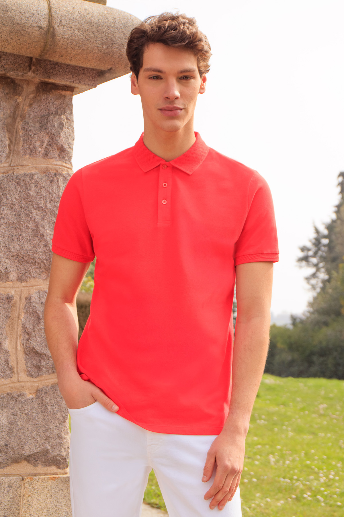 ALTINYILDIZ CLASSICS Erkek Narçiçeği %100 Pamuk Kıvrılmaz Pike Polo Yaka Slim Fit Dar Kesim Tişört görsel 4