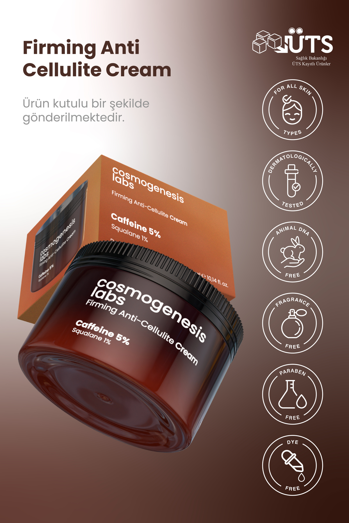 Sıkılaştırıcı Selülit Kremi 300ml - %5 Kafein İçeren Bölgesel Incelme Sağlayan Çatlak Karşıtı Vegan — CGL300A — تصویر 7 از 8