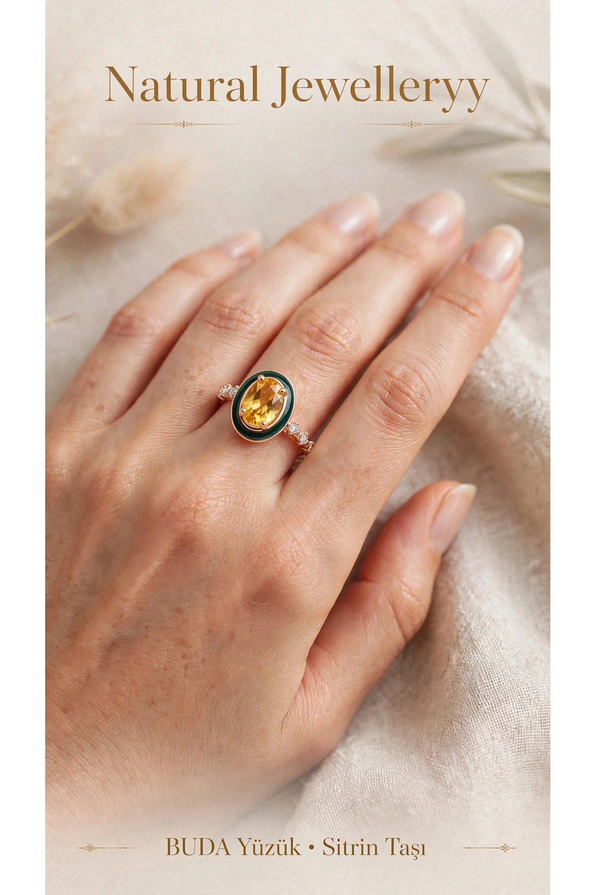 Natural Jewelleryy Kadın 925 Ayar Gümüş Sitrin Doğaltaşlı Yüzük görsel 5