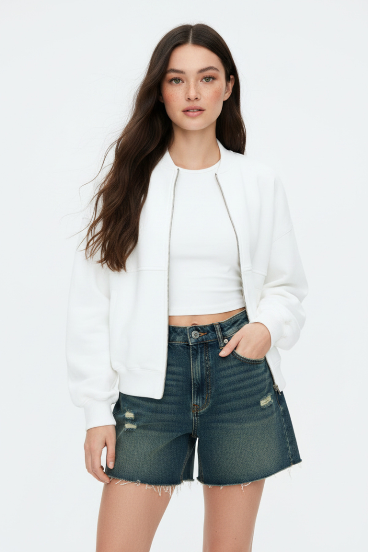Runades Kadın Basic Oversize Fermuarlı Günlük Bomber Ceket görsel 3