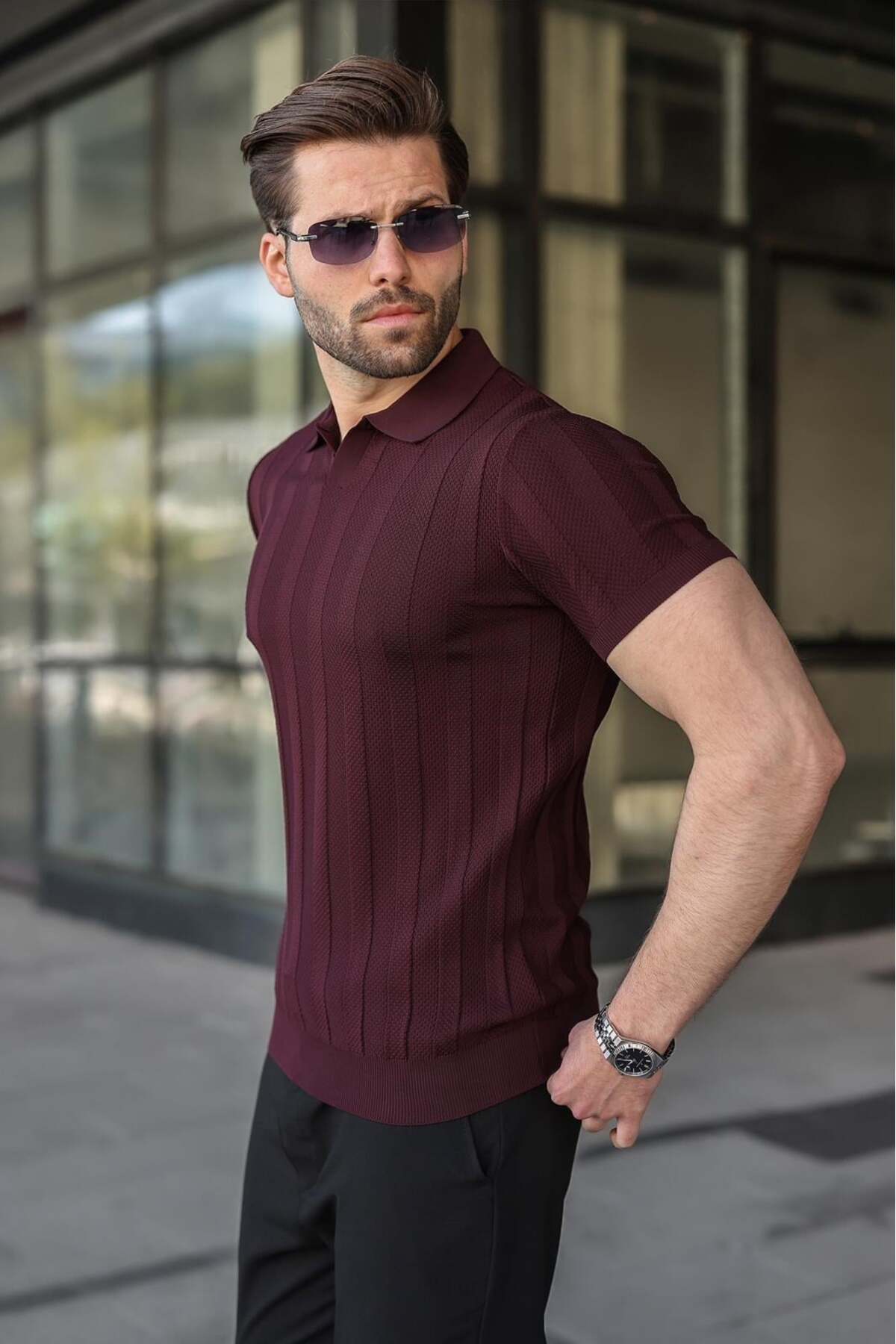 Madmext Mürdün Slim Fit Polo Collar Knitwear Men's T-Shirt E7491