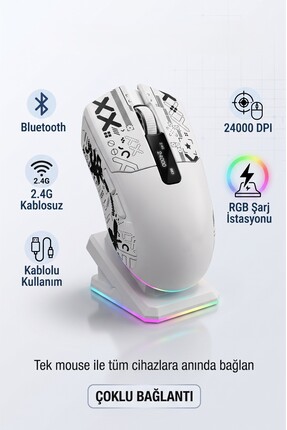 MATECHNO Kablosuz Gaming Mouse Bluetooth 2.4G Kablolu 3 Mod Bağlantılı 24000 ...
