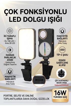 asua Magsafe Mandallı Klipsli Portatif Video Işığı - Çift Yönlü Aydınlatma, P...