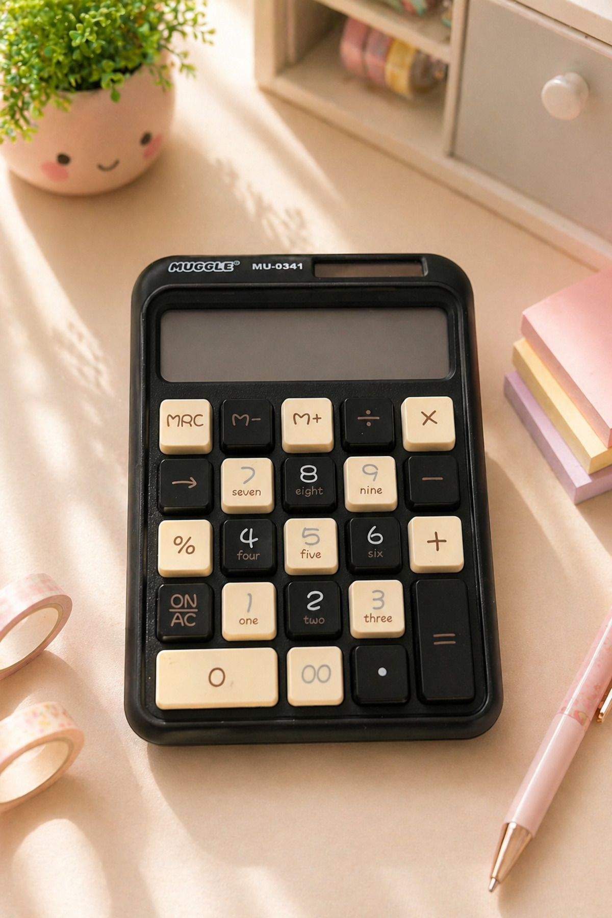 UĞURDAN Muggle Estetik Hesap Makinesi Güneş Enerjili Masaüstü Hesap Makinesi Kawaii Ofis Okul - Siyah