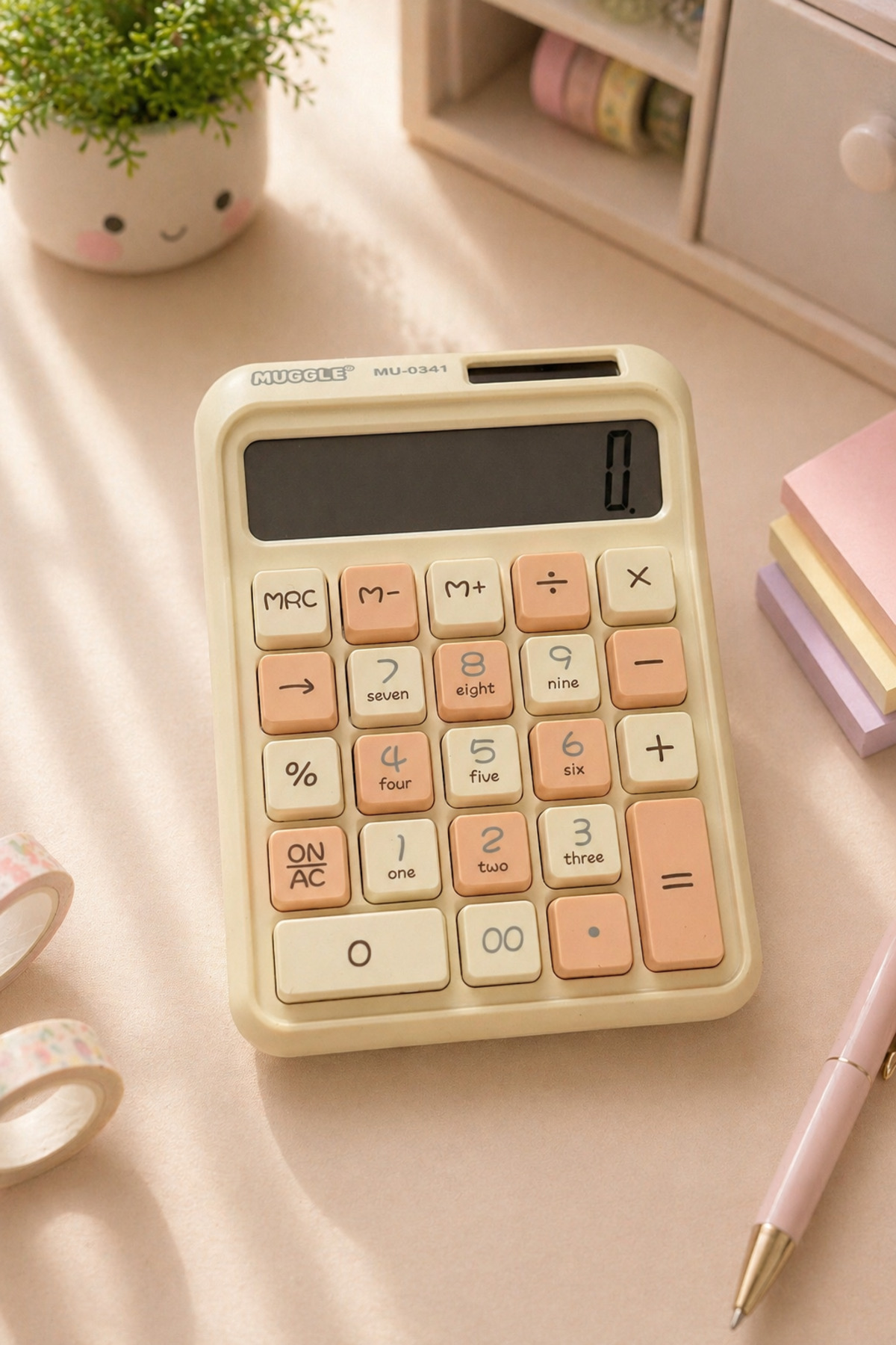 UĞURDAN Muggle Estetik Hesap Makinesi Güneş Enerjili Masaüstü Hesap Makinesi Kawaii Ofis Okul - Bej