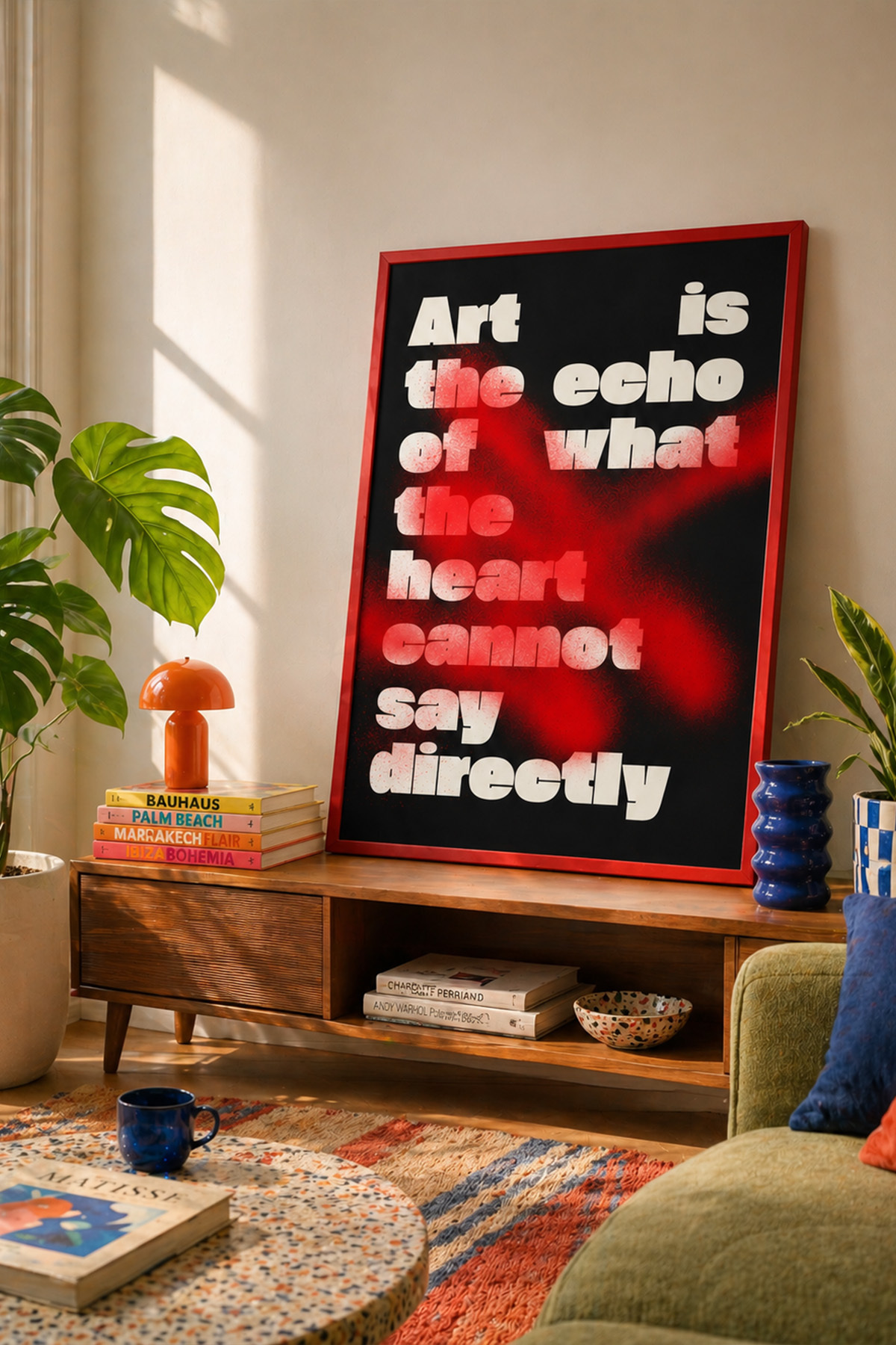 Kırmızı Siyah Yazılı Tablo Poster Modern Sanat Duvar Dekoru Art is the Echo Çerçevesiz