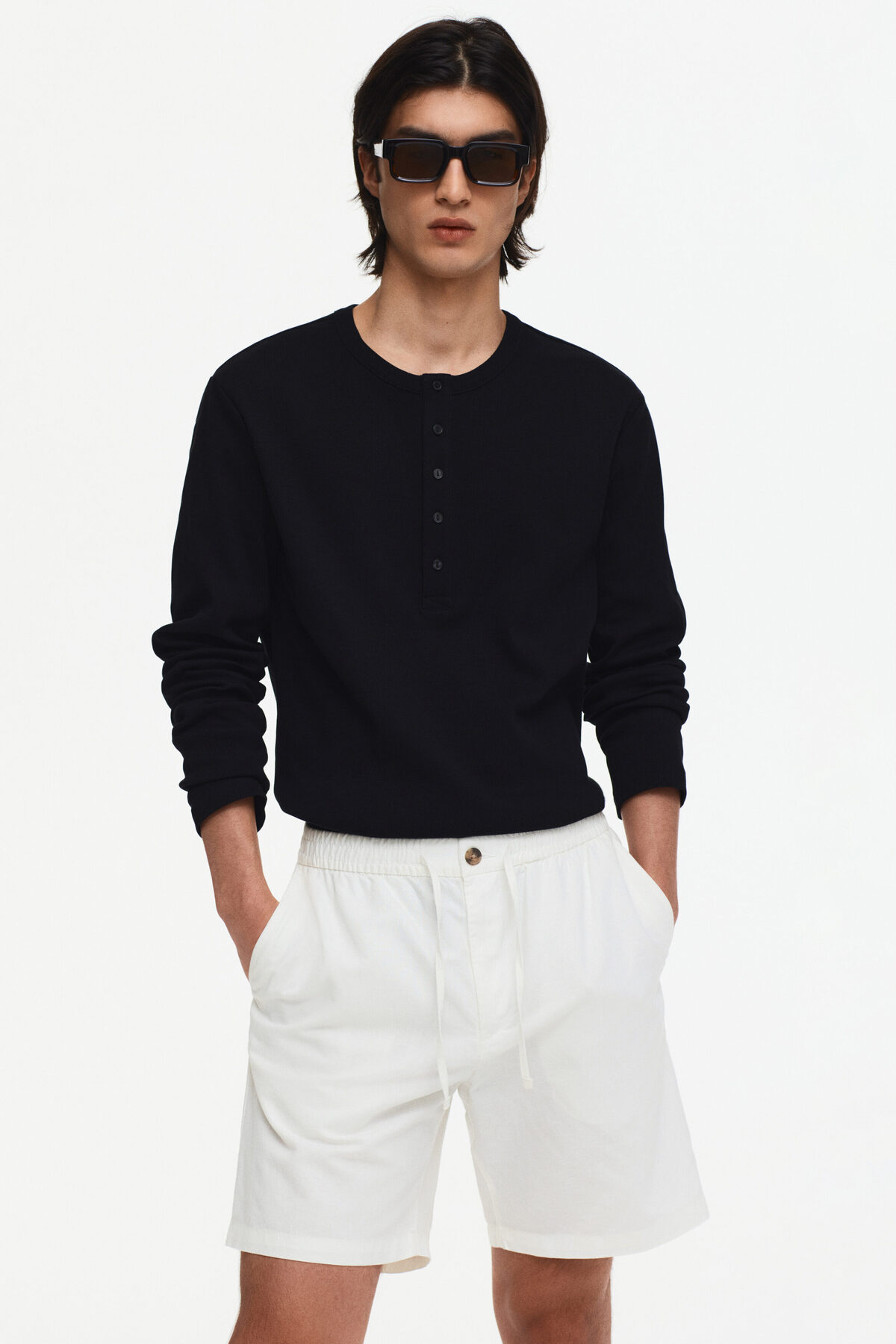شلوارک کتانی ترکیبی سایز معمولی اچ اند ام شلوارک برمودا H&M