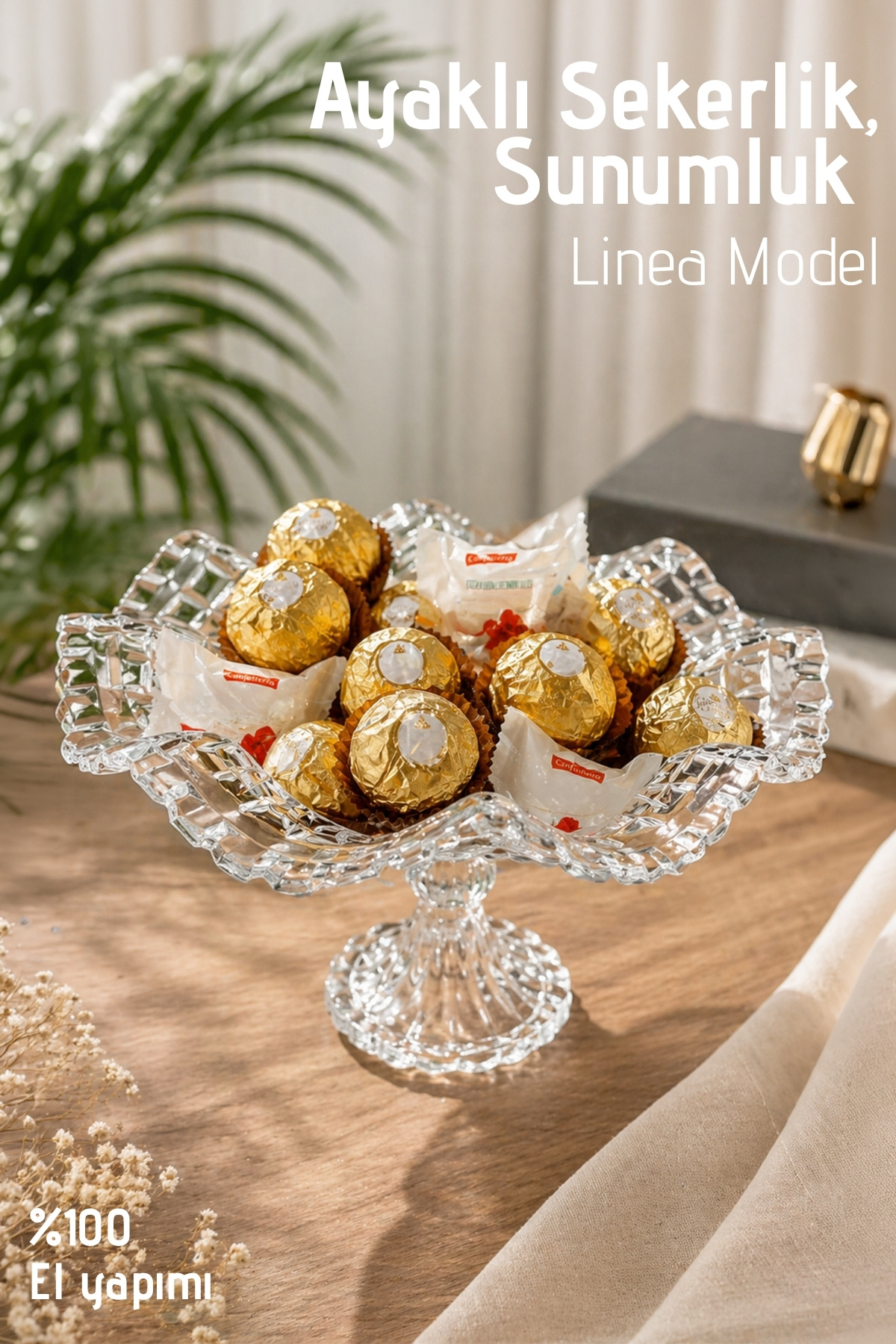 Linea Model Glass Serving Stand - Sugar Bowl 25 cm - Decorative Serving Plate