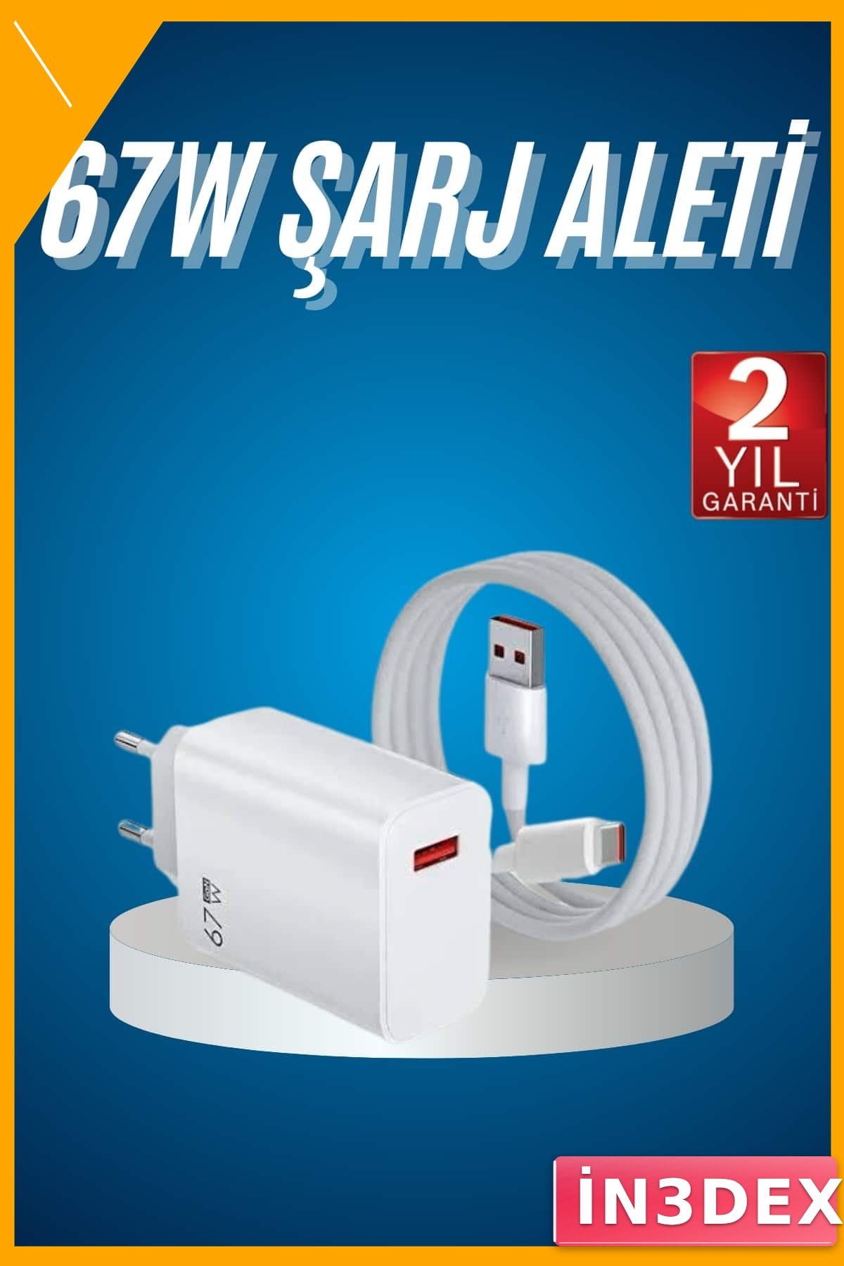 67W Turbo Hızlı Şarj Adaptörü ve Kablo Seti Beyaz