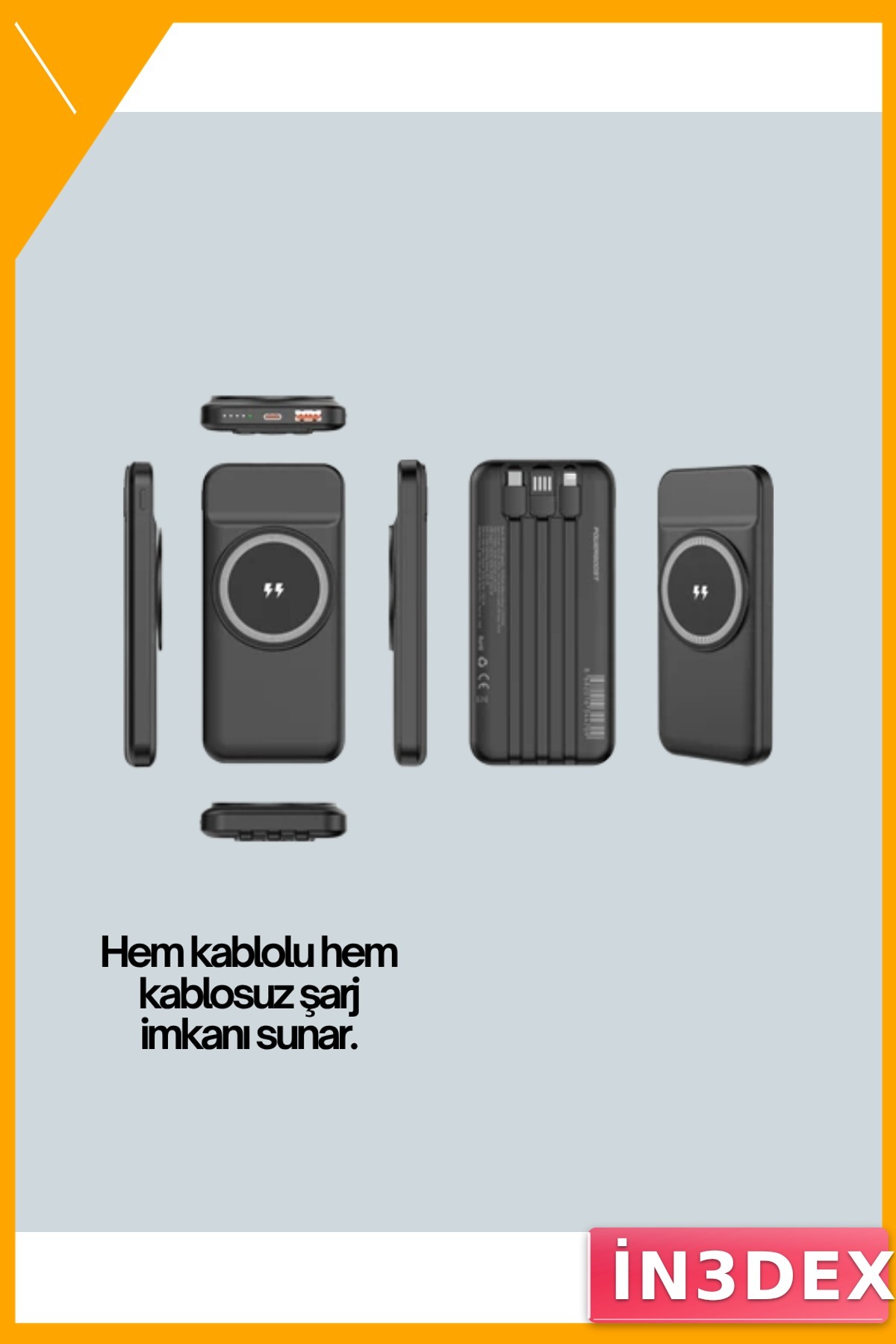 10000mAh Çoklu Cihaz Şarj Powerbank Kablolu Kablosuz Hızlı