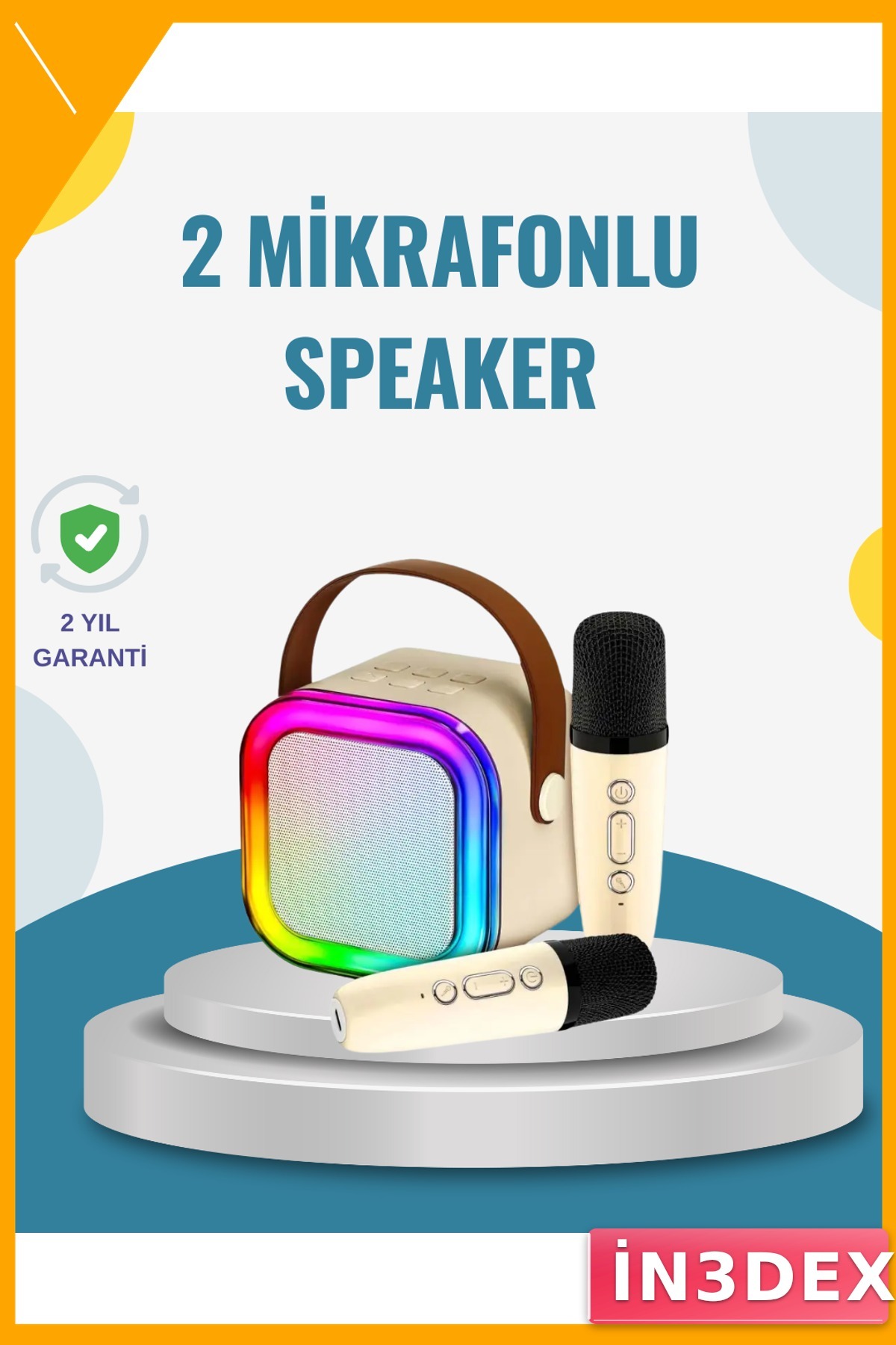 Çift Mikrofonlu Kablosuz Karaoke Hoparlör LED Işıklı Bluetooth 5.0