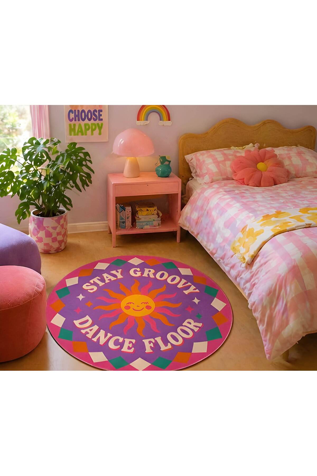 Aura Series – Retro Sun Shaped Purple Round Woven Base Decorative Carpet aura3