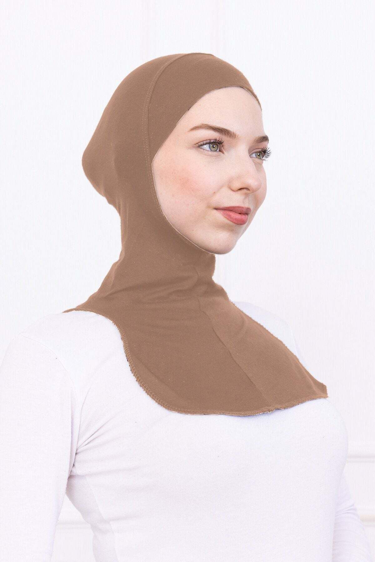 Ninja Bone Lycra Sports Cap with Neck Collar - Women's Ready-to-Use Practical Hijab Headscarf -Camel