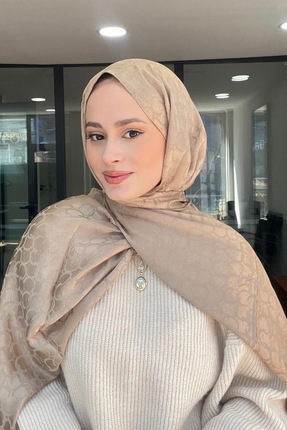 YILDIZ SCARFS Premium Jakar Şal Halka Desen - Vizon