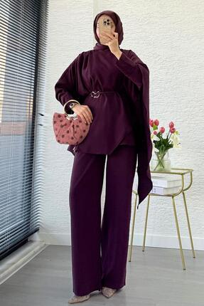 MELEK ARAZ Premium Yarasa Kol Pelerinli İkili Takım – Mürdüm