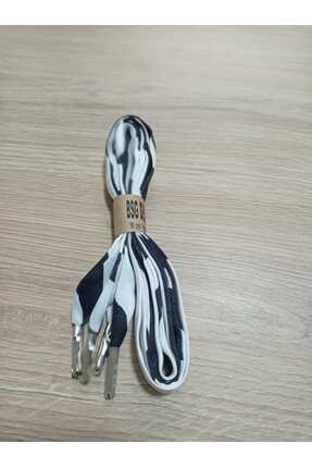 BSGSHOP Siyah Beyaz Saten Kumaş Ayakkabı Bağcığı - 90 cm Metal Uçlu