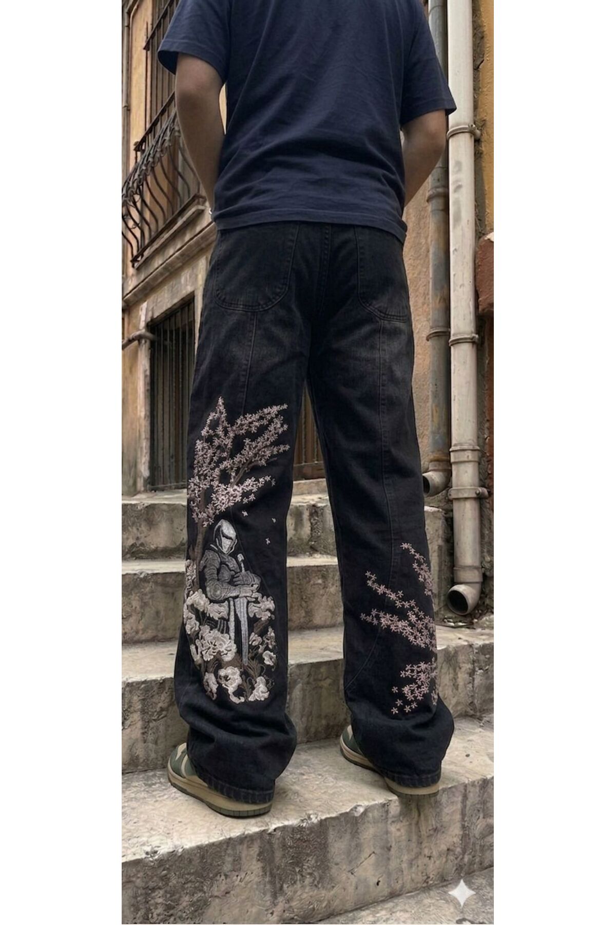 Karakedi Harajuku Samurai Sakura Flower Embroidered Y2K Unisex
