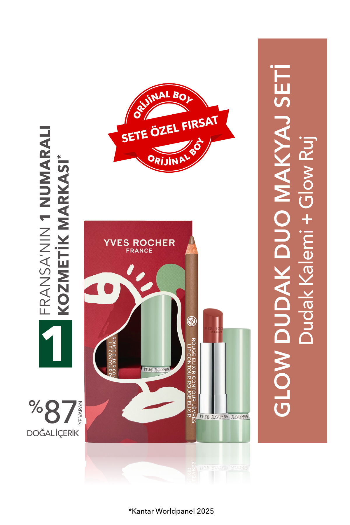 Yves Rocher Glow Dudak Duo Makyaj Seti - Dudak Kalemi -Bej Kahve & Glow Ruj - Kahve - Fiyatı, Yorumları