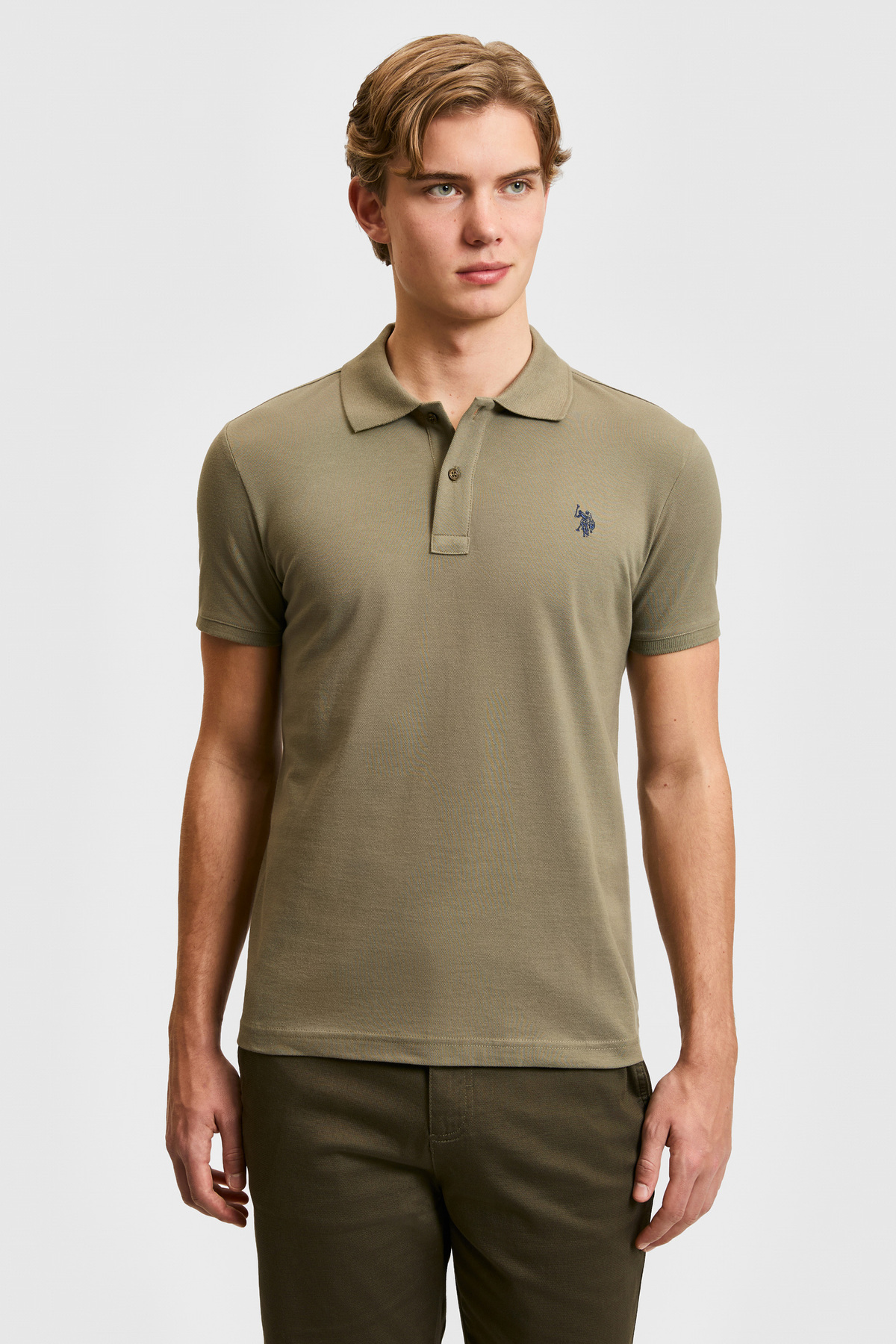U.S. Polo Assn. Men's Slim Fit Polo Collar Khaki Basic T-Shirt 50322347-Vr027