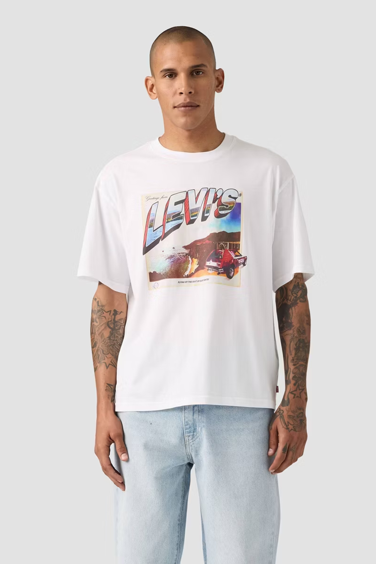 تی‌شرت مردانه طرح کارت پستال ساحلی نخی سفید-008B4-0002 لیوایز تی شرت Levi's