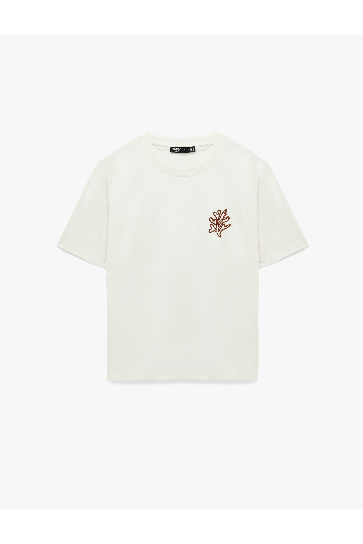 Koton Crew Neck Cotton Short Sleeve Embroidered Oversize T-Shirt