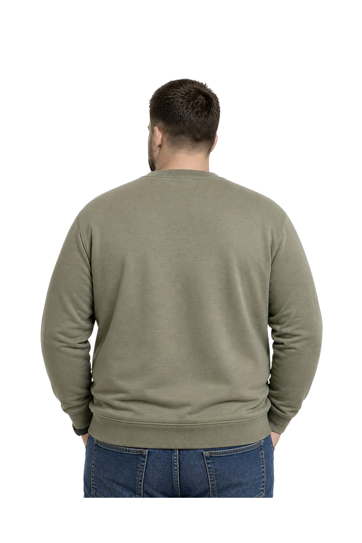 BattalModa Erkek Büyük Beden Haki İki İplik Bisiklet Yaka Sweatshirt 3XL-4XL-5XL-6XL-7XL-8XL görsel 3