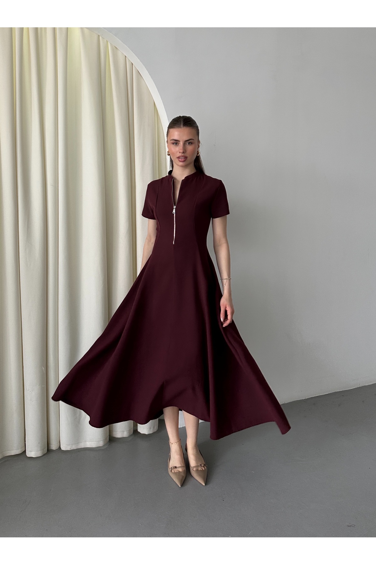 My Blog Burgundy Front Zipper Dress - 4824