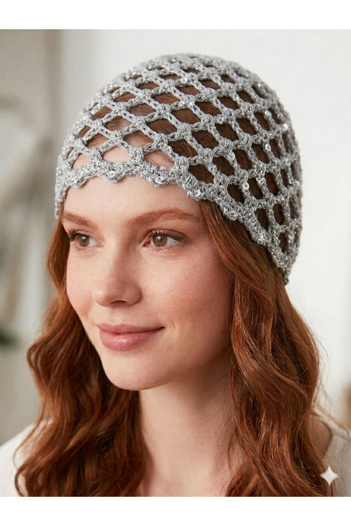 Silvery Grey Mesh Knit Headgear - Bandana Stylish Bohemian Summer Beanie