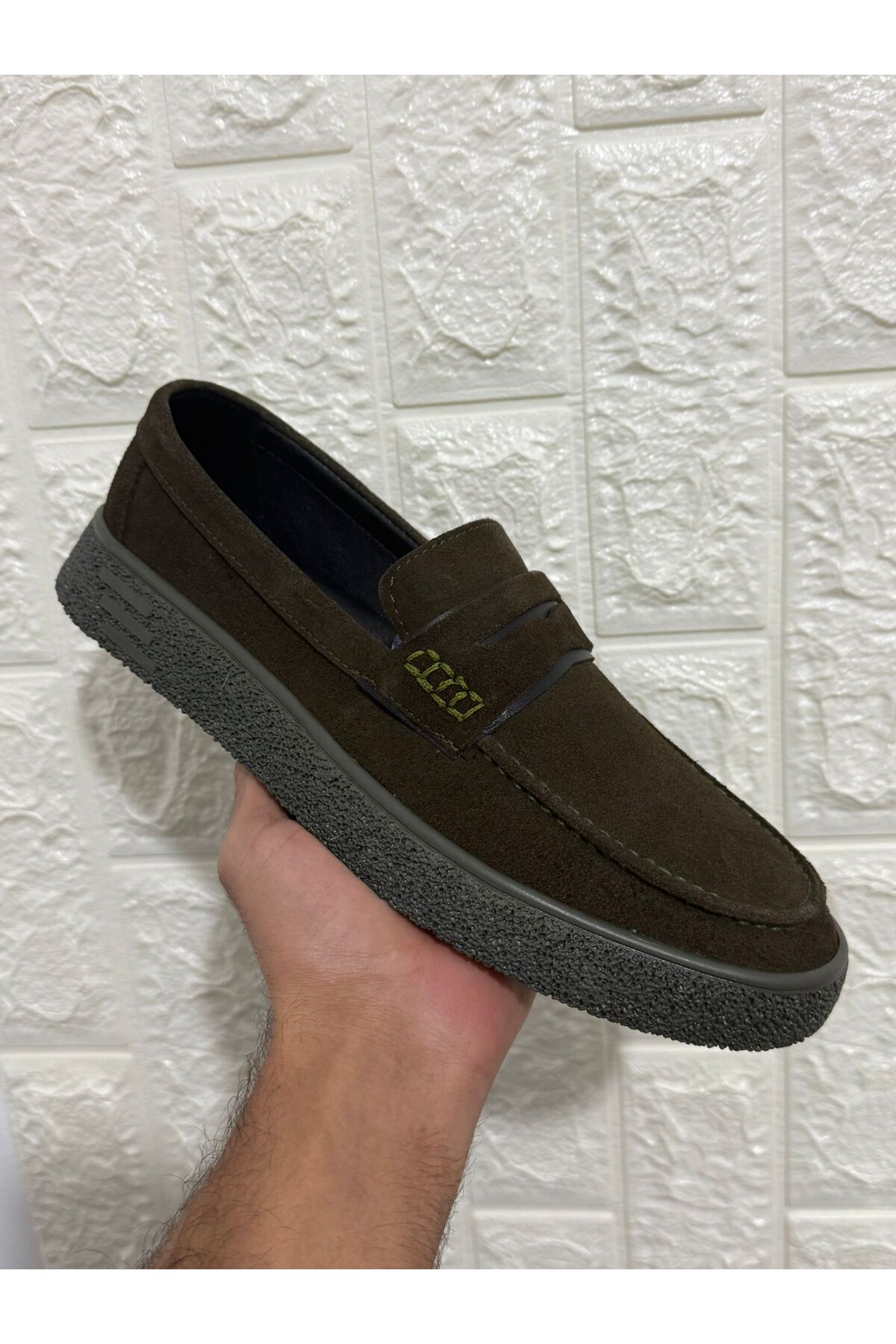 Greyybull Shoes haki süet deri erkek loafer ayakkabı - rahat esnek şık yazlık ayakkabı görsel 6