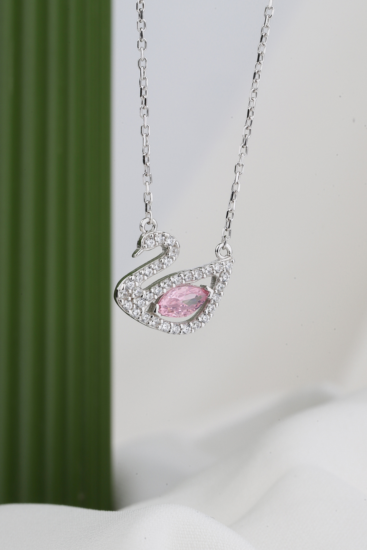 TAYFUN SİLVER Pembe Kuğu | Pembe Zirkon Taşlı Kuğu Model 925 Ayar Gümüş Kolye