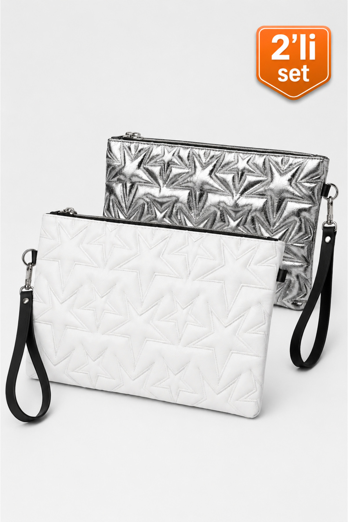 2-Pack Bags Star Patterned Portfolio Handbag Clutch Bag with Wrist Strap