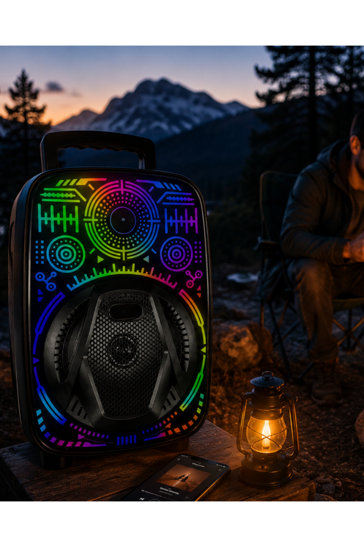 8 İnç Taşınabilir Bluetooth Hoparlör RGB Işıklı Karaoke Mikrofon FM USB