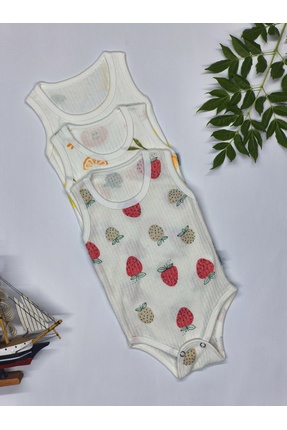 LİFA KİDS 3'lü %100 Organik Pamuk Meyve Desenli Kolsuz Çıtçıtlı Bebek Body Atlet
