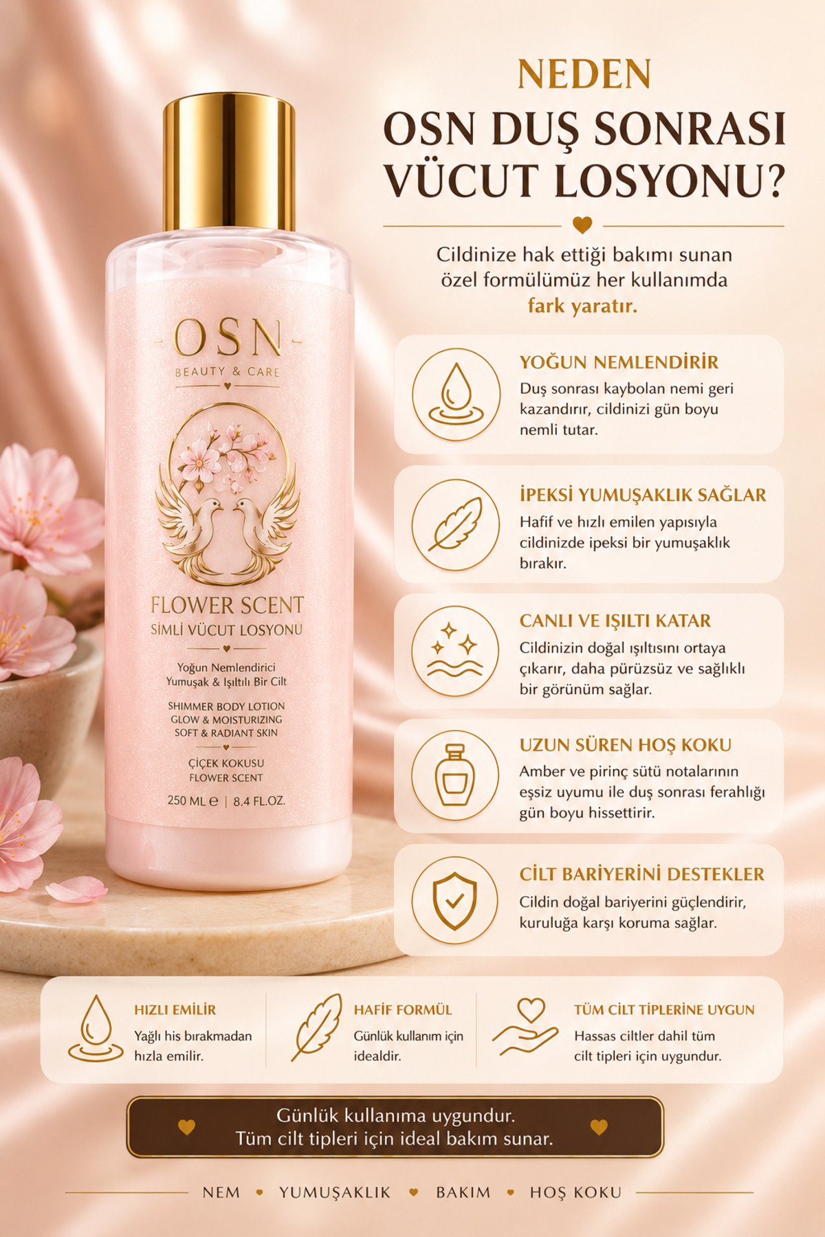 Flower Scent&Çiçek Kokusu Simli Vücut Losyonu — 8685077620959 — تصویر 3 از 3