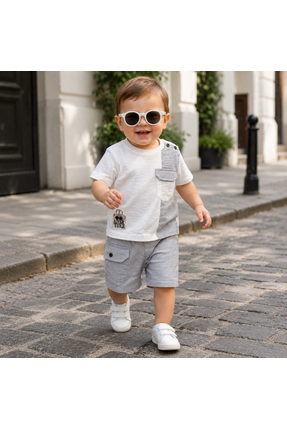 Happy Baby Butik Bebiço %Pamuk Erkek Bebek Yazlık Cep Detaylı Araba Nakışlı Ş...