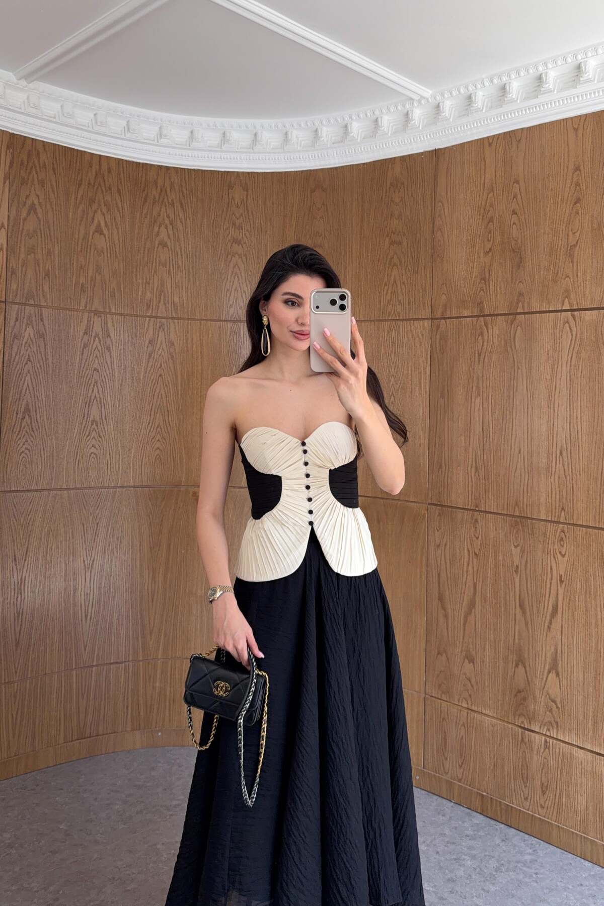 HAZELANNA Siyah Düğmeli Korse Bluz görsel 3