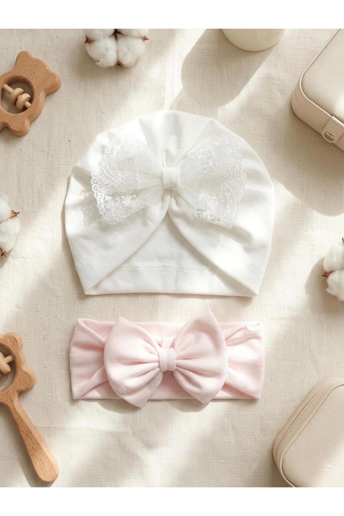 Baby Girl Bandana and Bonnet 2-Piece Set Mevlütlık Photo Shooting Gift Newborn Hat