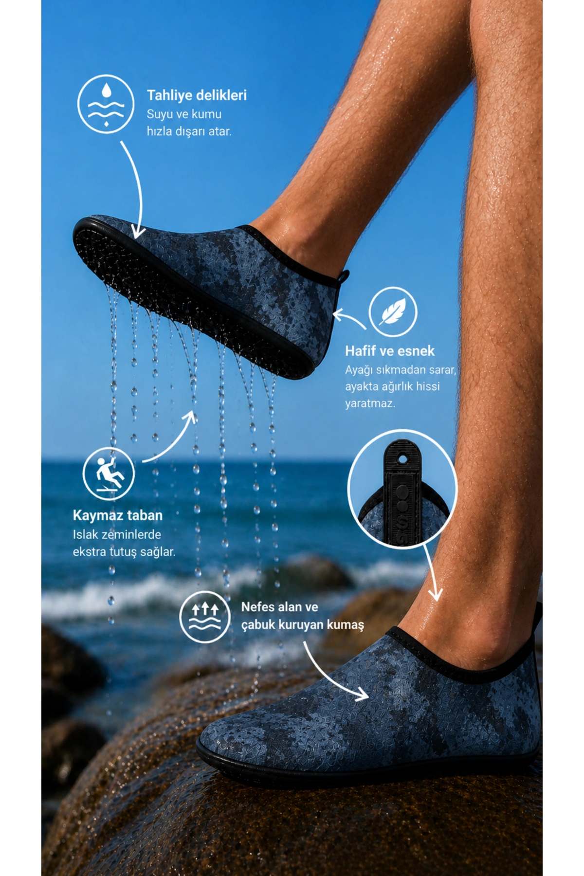shoecide Gri Kamuflaj Desen Erkek Deniz Ayakkabısı, Hafif, Kaydırmaz, Hızlı Kuruyan Aqua Shoes görsel 3