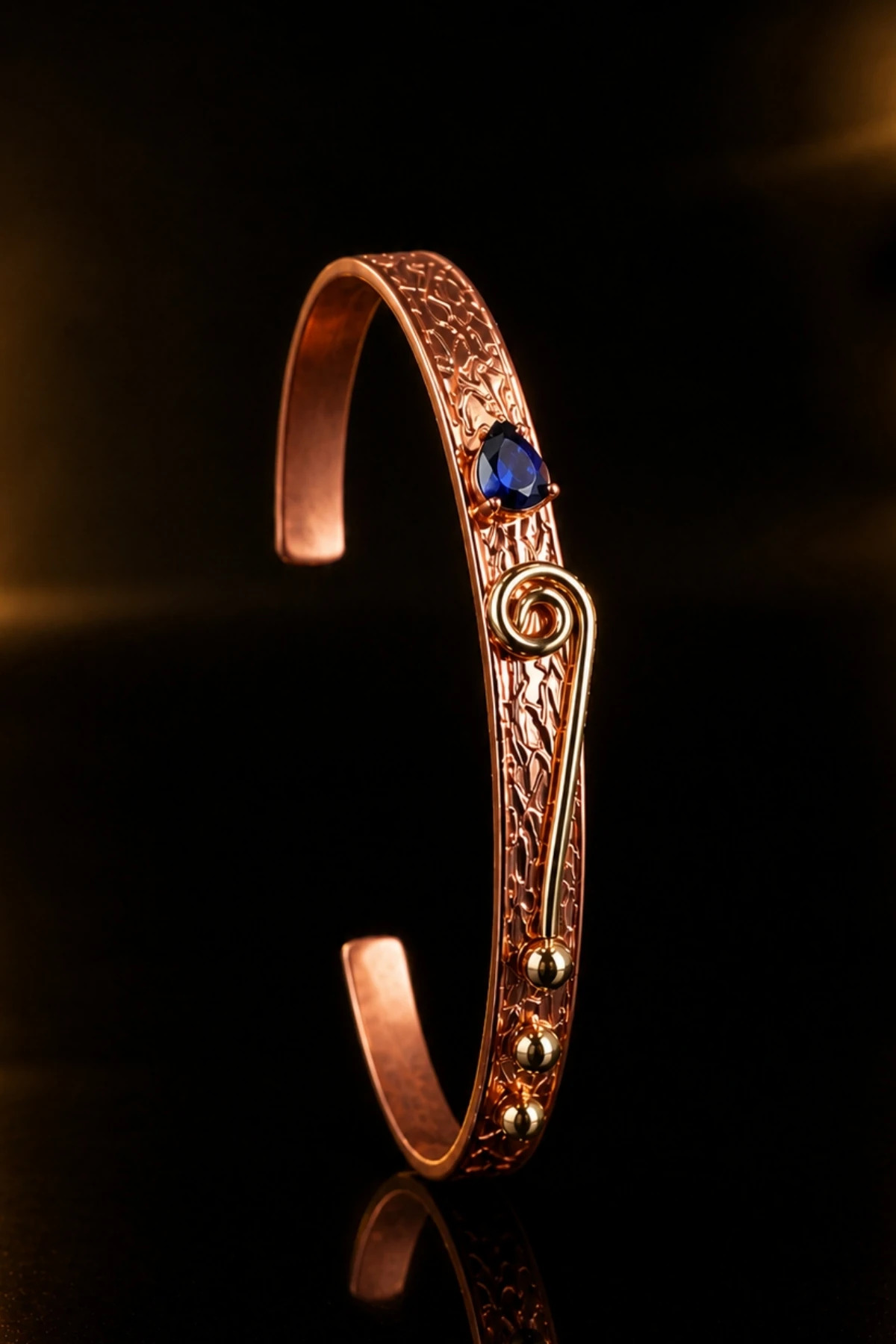 Women's Copper Bracelet Natural Sapphire Stone Drop Model Copper Adjustable Bracelet
