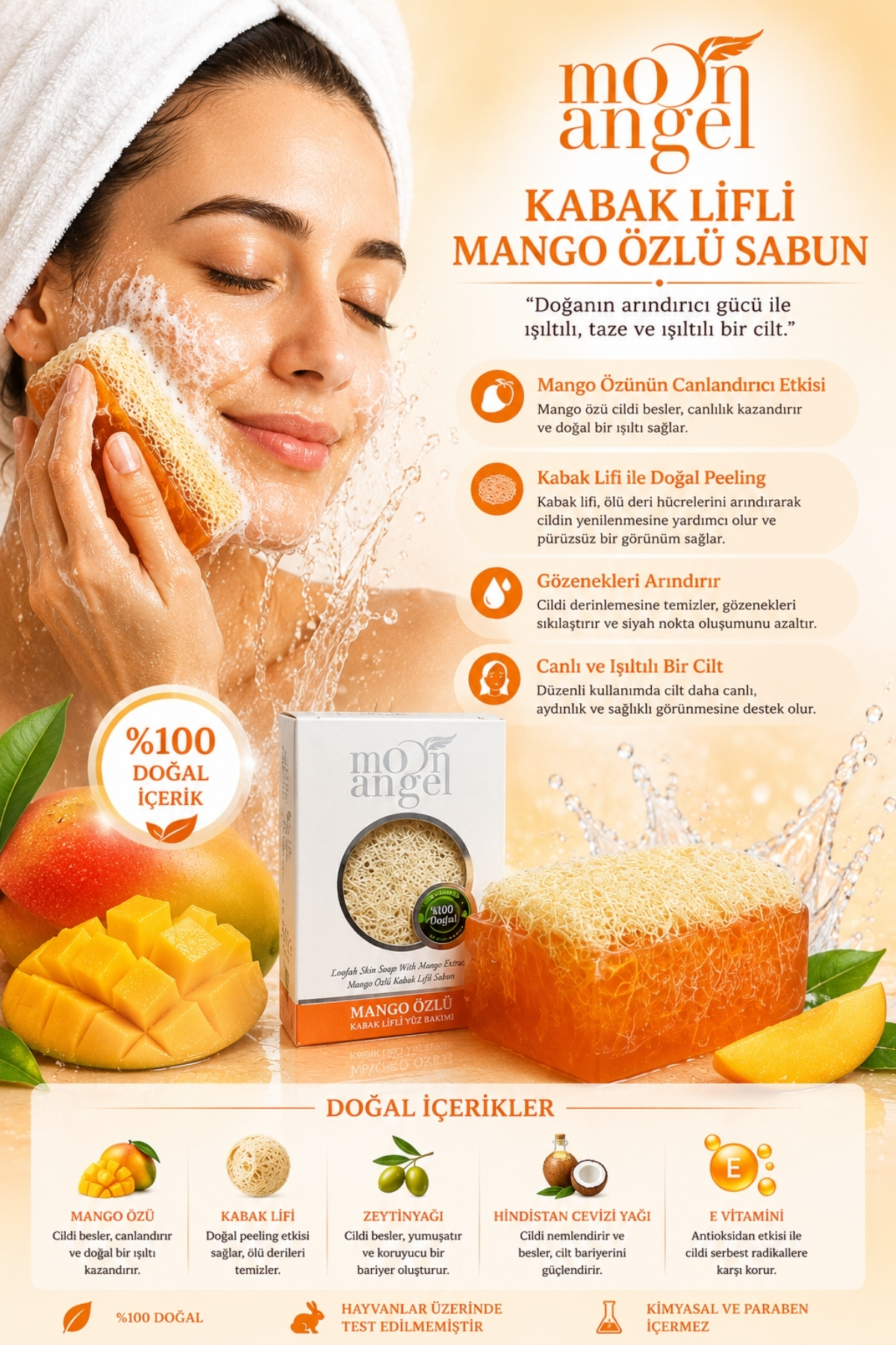 Kabak Lifli Sabun Mango Özlü Nemlendirici ve Besleyici Cilt Bakım Sabunu — görsel 2