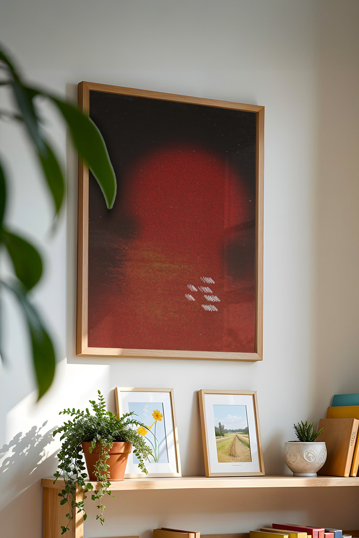 Soyut Kırmızı Poster Modern Minimal Duvar Tablosu Çerçevesiz