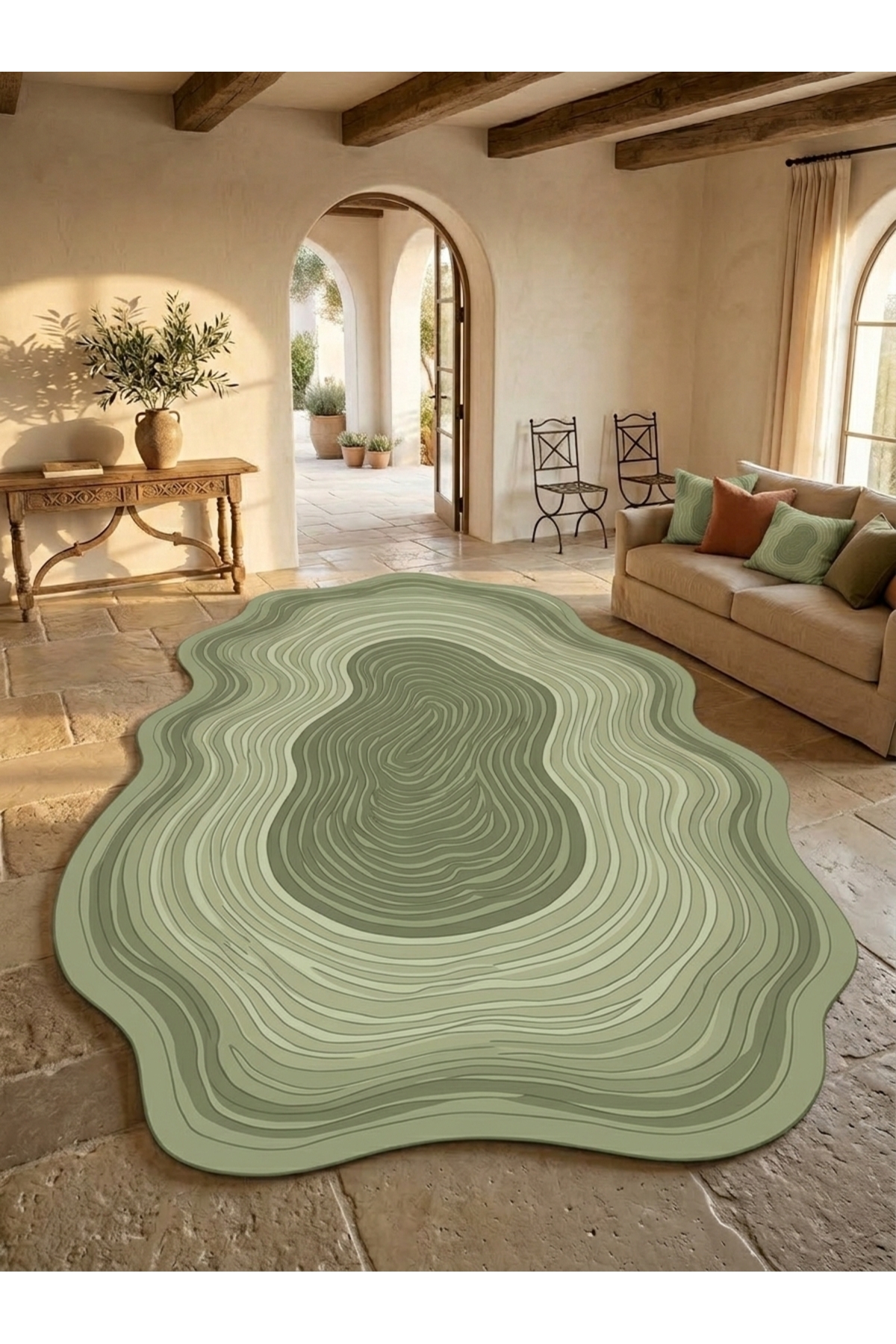 SDT Natural Tree Section Patterned Green Tone Woven Base Decorative Carpet sdt1382