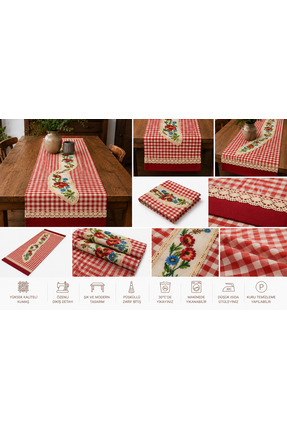 STUDIO HOME DESIGN Runner Masa Örtüsü 40x140 Kaneviçe İşleme