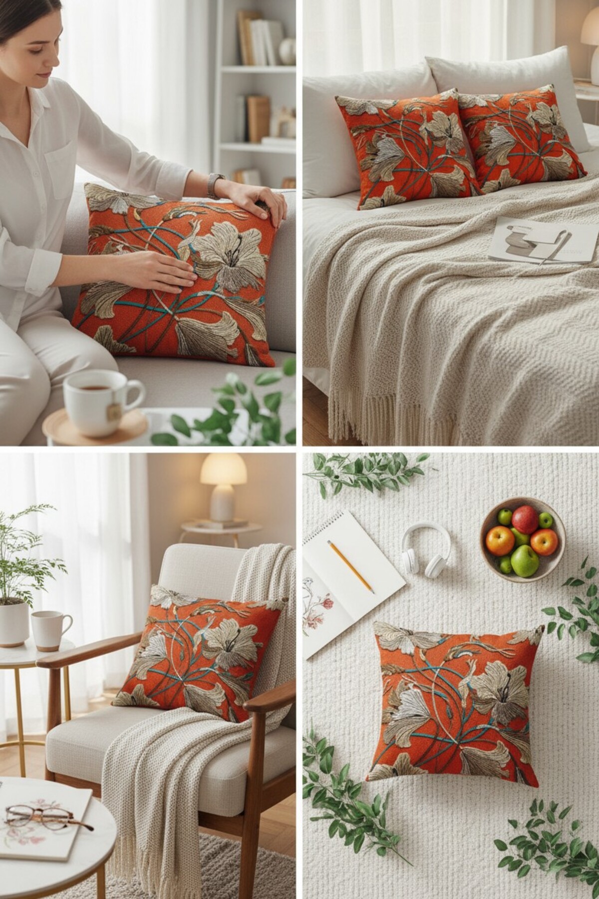 4Pcs Digital Printed Punch Punch Embroidery Pattern Square Throw Pouch