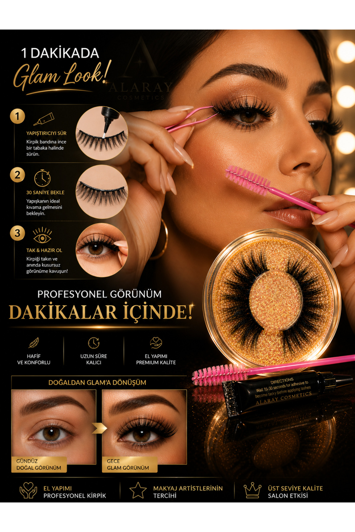 Glam Look Effect Fox Eye Takma Kirpik – Çarpıcı Bakış & Profesyonel Glam Etkisi/Alara'nın El Yapımı Gercek Kıl Kirpik Serisi — ALR-GLAMLOOKSERI01 — تصویر 4 از 6