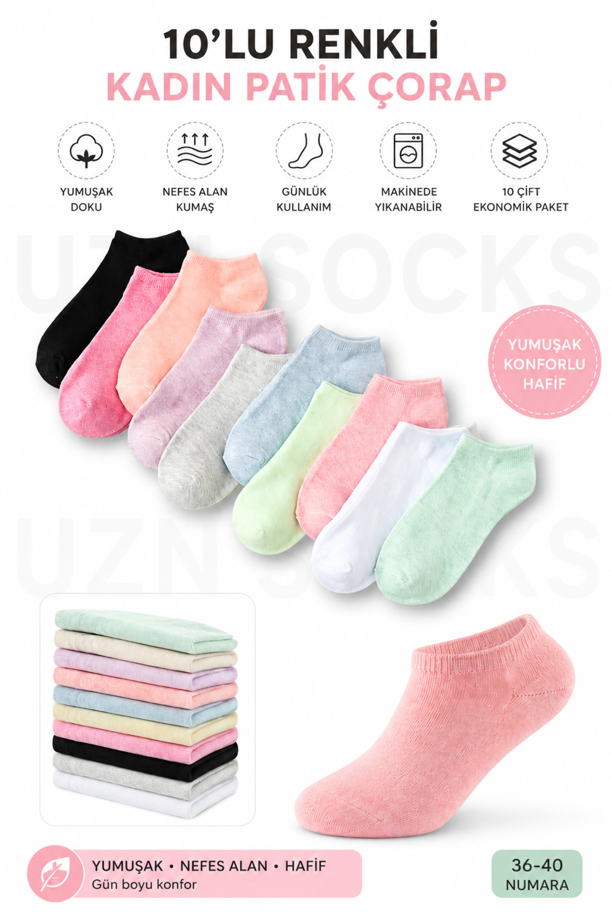 UZN SOCKS 10 paketa šarenih ženskih čarapa za čizme – mekane i prozračne za s...
