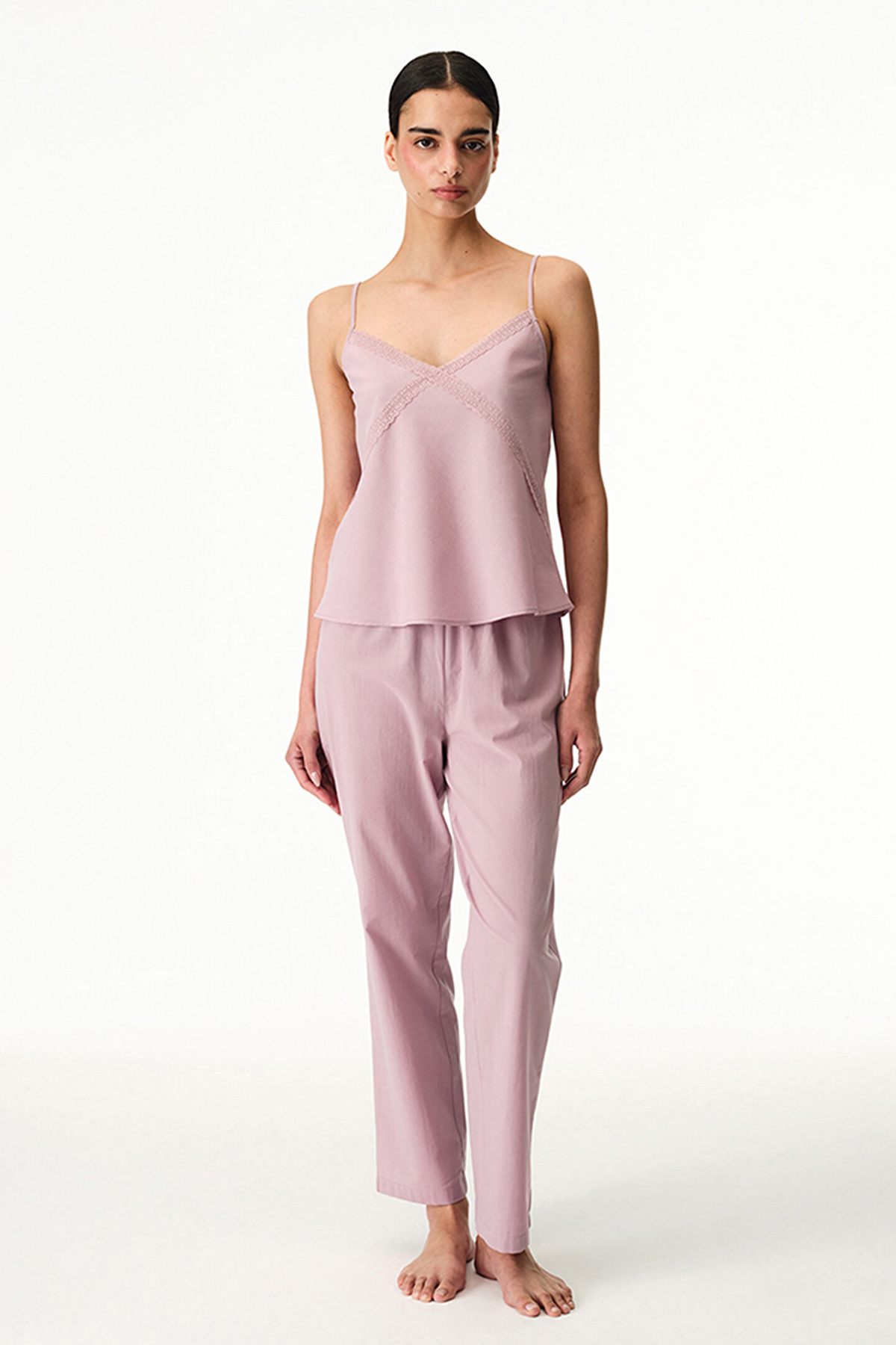 Penti Women's Cotton Lounge Petal Sleeveless Pajama Set - Rose