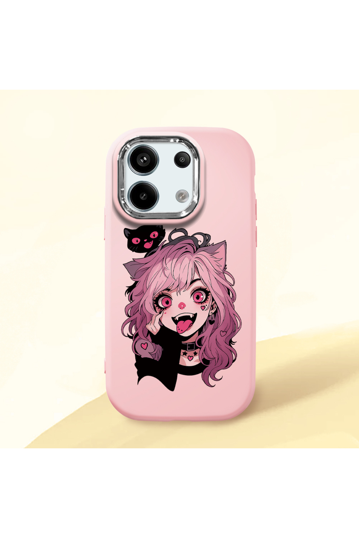 Redmi Note 13 Pro 5G Compatible Case camera protector Pink Silicone Couple Phone Case with Cat Pattern